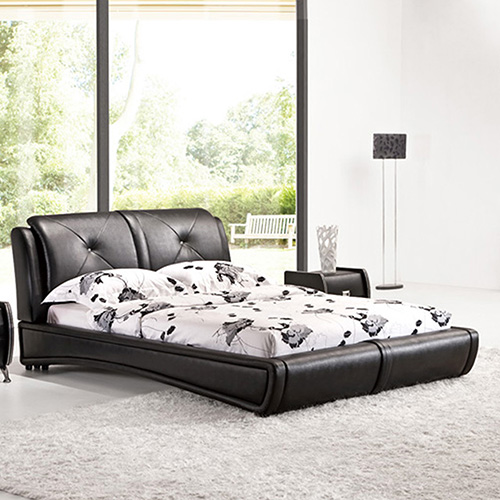 Grande Leatherette upholstery Bed Frame With Crystal Tufting Headboard in Black Colour with Sturdy Legs